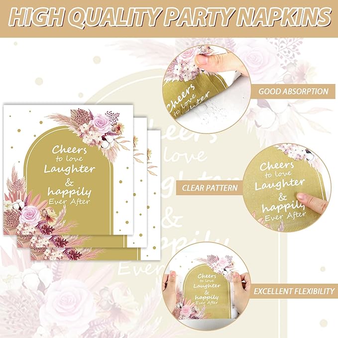 OBUSATT Boho Bridal Shower Party Supplies: 96Pcs Boho Floral Wedding Paper Plates, Napkins, Forks - Disposable Party Decorations for Engagement, Birthday, Wedding Parties