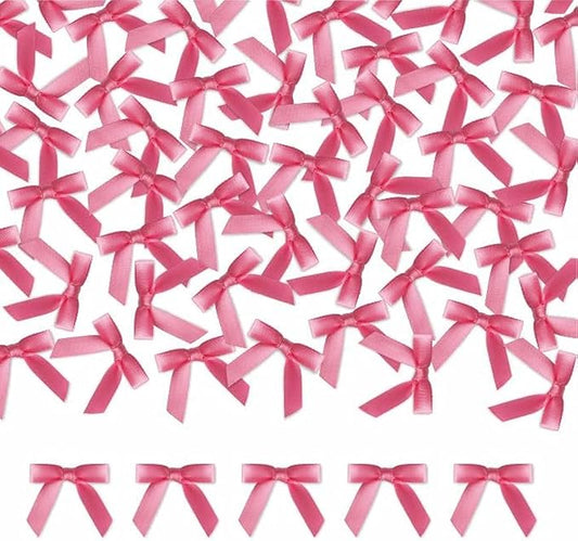 Meseey 100 Pcs 1.5 Inches Premade Craft Bows Self Adhesive Hot Pink Satin Ribbon Bows for Treat Bags Gift Wrapping Basket Wedding Baby Shower Brithday Party(Hot Pink)