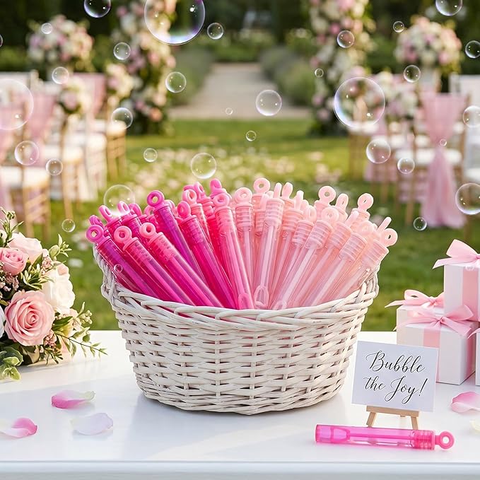 Lunmon 120 Pcs Pink Mini Bubble Wands Bulk Pink Party Favors Princess Toys Gifts for Kids Bachelorette Wedding Baby Shower Birthday Party Supplies Goodie Bag Stuffers Summer Outdoor Classroom Prizes
