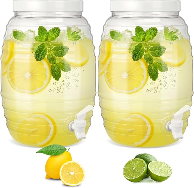 Honeydak 2 Pcs 2.7 Gallon Plastic Drink Dispenser with Spigot Clear Extra Large Plastic Lemonade Dispenser Clear Summer Beverage Holder with Tap for Party Lemonade Cold Water Beer