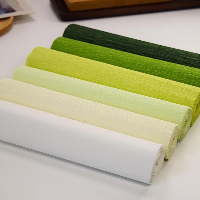 chaekoy 6 Rolls Crepe Paper Streamers, 10 Inch x 8 Feet Flower Making Kits with Floral Tape and Stem Wire for Birthday Party Wedding