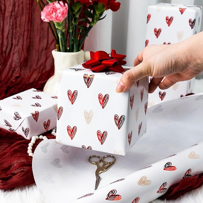 MAYPLUSS Wedding Wrapping Paper, Valentine's Heart Wrapping Paper, Red Foil Heart Design Girl Birthday Gift Wrap Present Paper for Valentine’s Day, Anniversary, Bridal Shower (17 Inch X 33 Feet)
