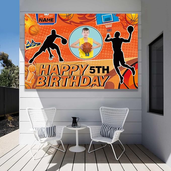 Custom Basketball Sports Happy Birthday Party Decorations Supplies Personalized Basketball Sports Birthday Backdrop Banner(4x6ft)