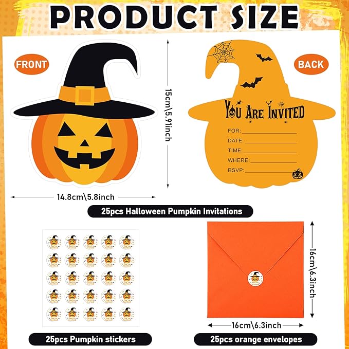 25 Set Thanksgiving Birthday Party Invitation Pumpkin Invitation Cards with Envelopes Stickers for Birthday Invites Holiday Pumpkin Themed Party Supplies for Fall Baby Shower Girls Favor 5 x 6 Inch