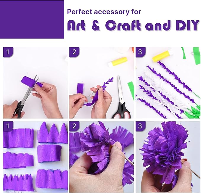 PartyWoo Purple Crepe Paper Streamers 8pcs 656ft Pack of Light Dark Purple Lavender White Silver Crepe Paper Streamers for Birthday Baby Shower Graduation Princess Butterfly Theme Party Decorations