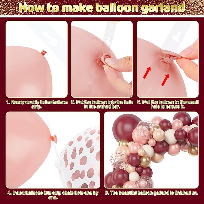 Amandir 153pcs Burgundy Balloons Arch Garland Kit Different Sizes 18 12 10 5 Inch Pearl Champagne Rose Gold Confetti White Maroon Balloon Mothers Wedding Birthday Bridal Graduation Party Decorations