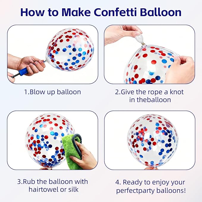 Red White and Blue Balloon Arch Kit,Red and Blue Confetti Balloon,Navy Blue Party Balloons for Birthday Graduation Ceremony New Year Anniversary Celebration Decorations