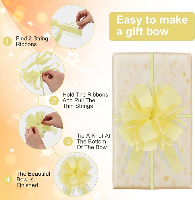 20pcs 7 Inch Pull Bows Pastel Yellow Gift Wrap Bows for Gift Wrapping, Ribbon, Wedding, Christmas, Valentine's Day, Birthday Party Decorations