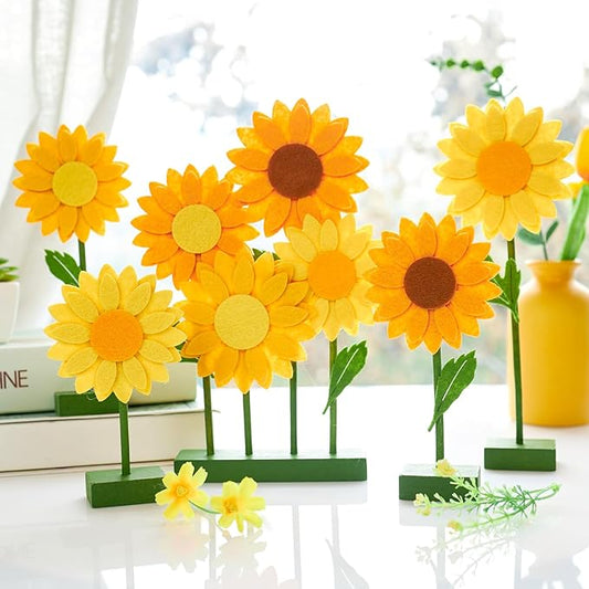 SUNBEAUTY 8 PCS Sunflower Felt Centerpieces for Tables Flower Birthday Party Decorations Sunflower Birthday Party Decorations Orange Yellow Sunflower Decorations for Girl Birthday Baby Shower