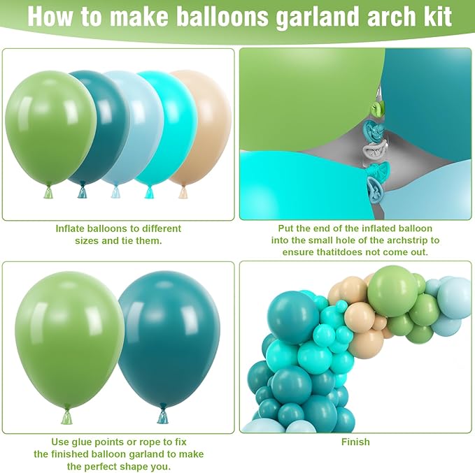 Kelfara 128Pcs Dusty Blue and Sage Green Balloon Garland Arch Kit, 18 12 10 5 inch Retro Avocado Teal Nude Balloons for Baby Shower Jungle Wedding Boho Birthday Party Decorations