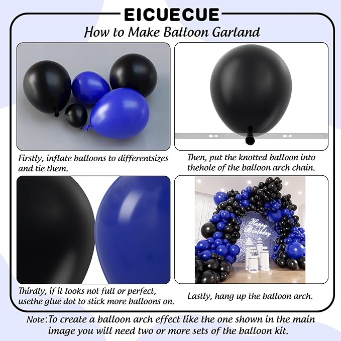 Blue and Black Balloon Arch Kit - 154Pcs 5 10 12 18 inch Royal Blue and Black Balloon Garland Kit for Boys Birthday Graduation New Years Baby Shower Halloween Supplies Party Decorations