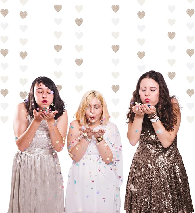 Champagne-Gold Milky-White Birthday Party-Decorations Heart-Garland - 52ft Wedding Hanging Streamers Banner,Bachelorette Engagement Romantic Special Night Baby Bridal Shower Backdrop Decor Burgleda