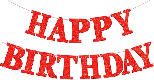 Glitter Happy Birthday Banner Sign Birthday Garland Wall Door Banners Flag for Women Men Boys Girls Party Backdrop Hanging Decorations Personalized Name Banners, Large Letters Red