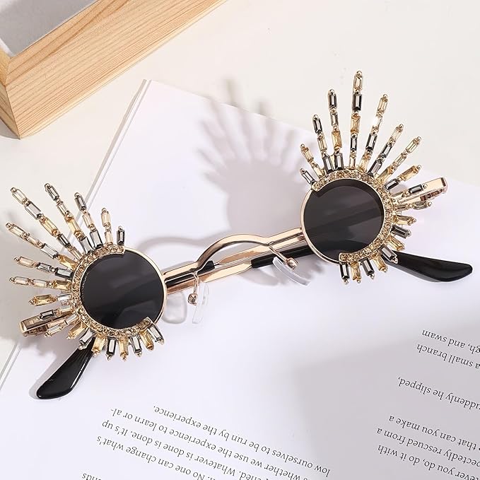 Funky Funny Hawaiian Style Rhinestone Small Sunglasses,Novelty Mixed-Color or Champagne Gold Glasses