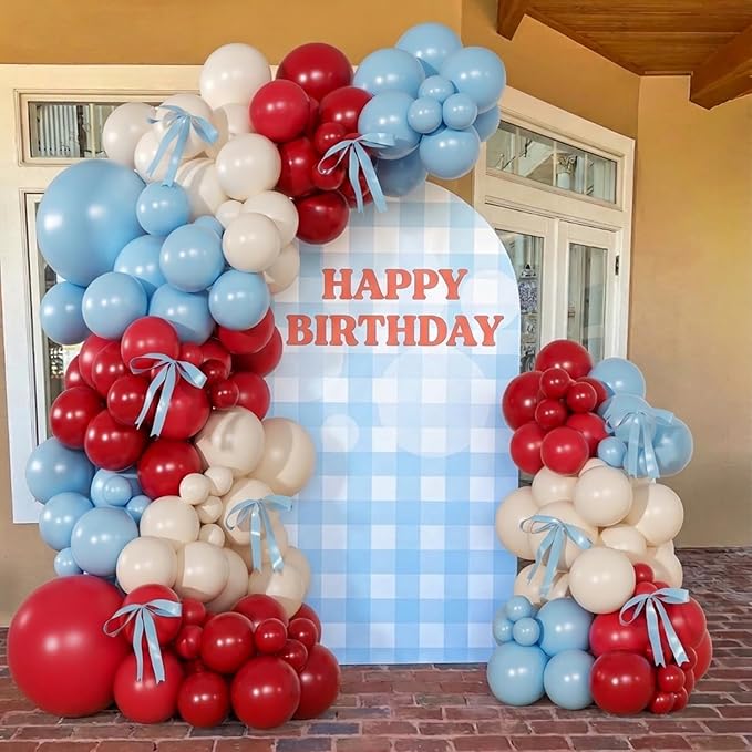 Red and Blue Balloon Arch Kit, Double Stuffed Red White and Blue Balloons with Bows for Cherry Birthday Baby Shower Bridal Shower Valentines Day Party Decorations