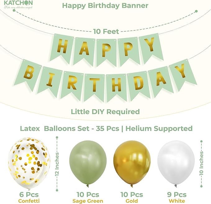 KatchOn, Sage Green 21st Birthday Decorations Set – Pack of 49 | Sage Green 21 Balloon Number, Star, Heart & Confetti Balloons, Gold Backdrop | 21st Sage Green Birthday Decorations for Him, Her