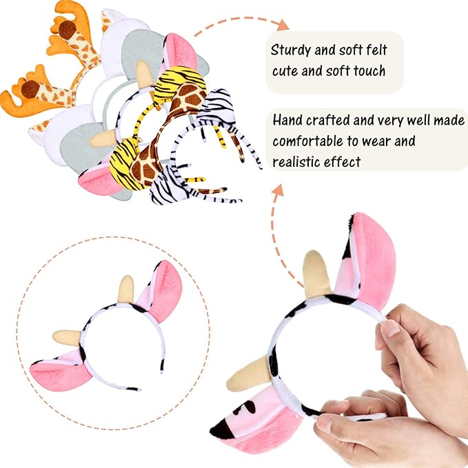 WILLBOND 16 Pieces Animal Headbands Jungle Safari Party Favors Wild One Birthday Decorations Zoo Animal Ear Headbands for Kids Halloween Costume Cosplay Photo Booth Props Party Supplies