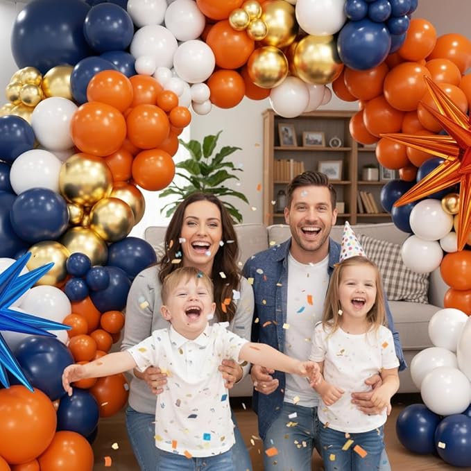 Blue and Orange Gold Balloon Arch Kit, Navy Blue Orange Metallic Gold White Balloon Garland kit, Different Size Balloons for Girl Birthday Anniversary Baby Shower Graduation Party Decorations