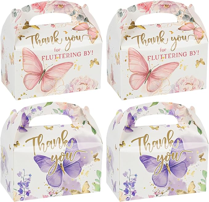 DjinnGlory 36-Pack Butterfly Party Favor Treat Boxes, Small Cute Gable Boxes for Girls Party Giveaways and Small Business 6.18x3.58x3.39 Inches