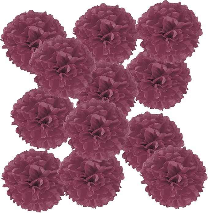 PATIKIL 6inch Tissue Paper Pom Poms, 12PCS Pom Poms Paper Flowers Ball Tissue Paper Flowers for Wedding Bridal Shower Birthday Bachelorette Party Backdrop Decoration, Wine Red