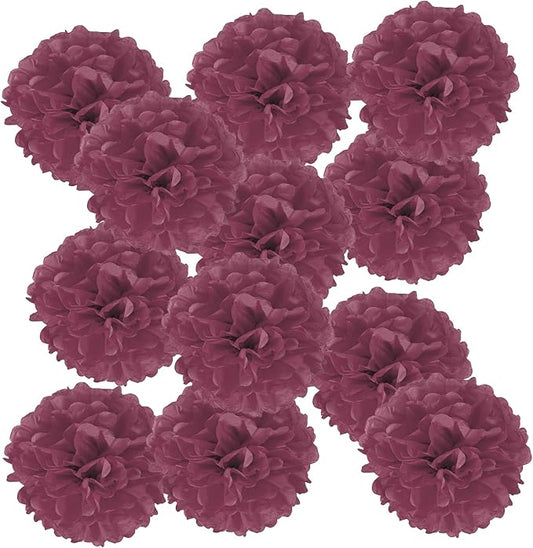PATIKIL 8inch Tissue Paper Pom Poms, 12PCS Pom Poms Paper Flowers Ball Tissue Paper Flowers for Wedding Bridal Shower Birthday Bachelorette Party Backdrop Decoration, Wine Red