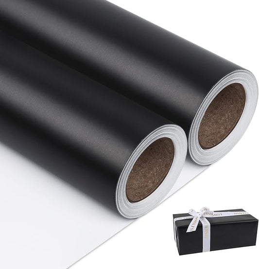 NESCCI Matte Metal Black Wrapping Paper, Solid Color Paper-2 Roll,17 Inches X 32.8 Feet Per Roll,Gift Wrapping Paper,Perfect for Wedding,Valentine's Day,Birthday,Baby Shower,DIY Bouquet