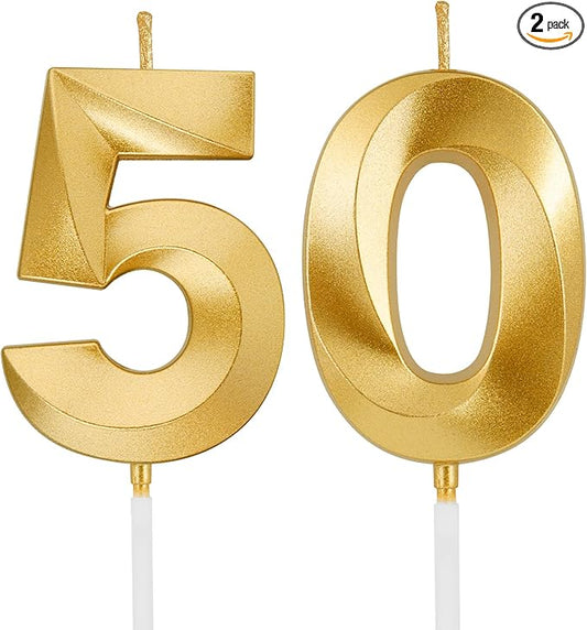 Birthday Candles, 1.96 Inch Number 50 Happy Birthday Candles, Number Candles Decoration for Birthday Party and Anniversary Celebration(Champagne Gold)