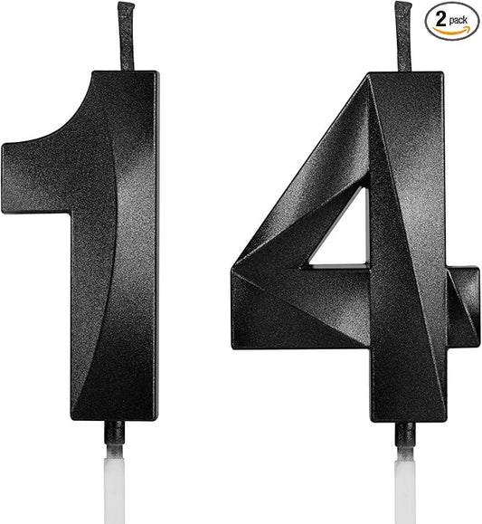 Number 14 Birthday Candles, 1.96 Inch Happy Birthday Cake Candles Cupcakes Topper Decoration for Birthday Party Wedding Anniversary Celebration Supplies (Black)
