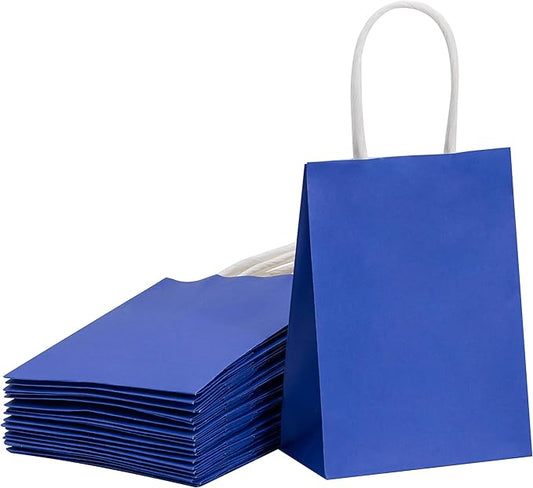 SUNCOLOR Mini Blue Gift Bags with Handles 25-Piece 6 Inch Goodie Bags for Party Favors, Graduations, Birthdays, Navy Blue