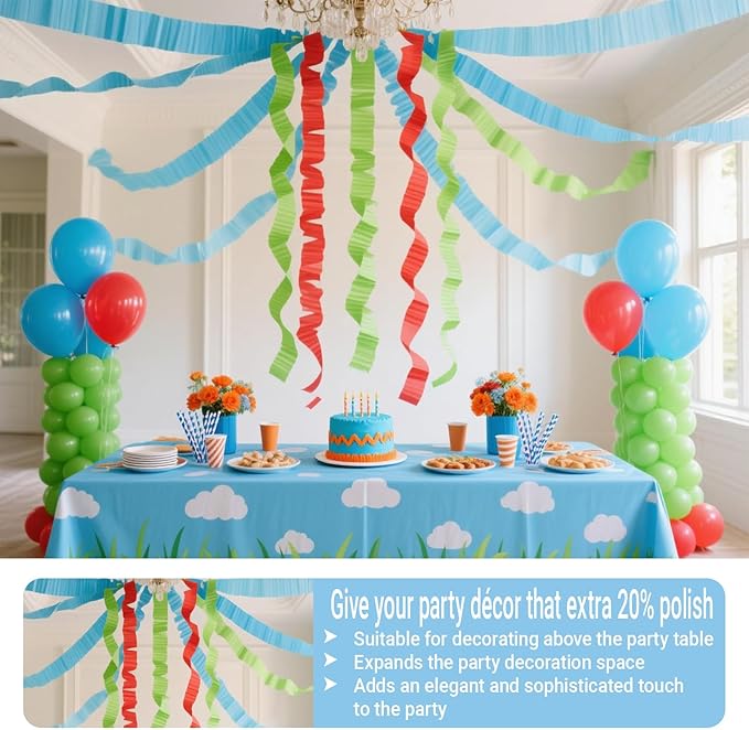 492ft Blue Green Birthday Party Decorations, 1.7in Wide Crepe Paper Streamers for Birthday, Wedding Party-6 Rolls Each 82ft