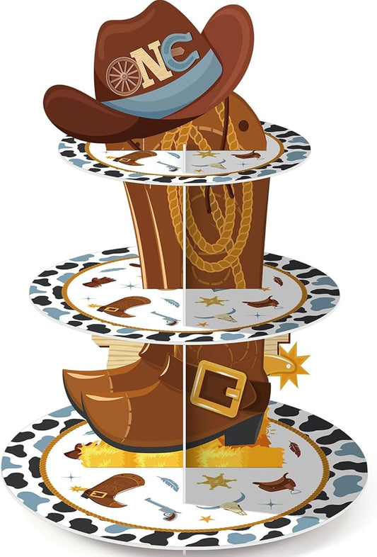 Zopeal 3 Tier My First Rodeo Decoration Cupcake Stand Western Birthday Cupcake Holder Cowboy Cake Holder Cowboy Dessert Stand for Wild West Boy Baby Shower Birthday Party Supplies