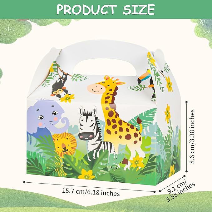 DjinnGlory 36 Pack Safari Woodland Animals Treat Boxes Gable Boxes Party Favor Gift Boxes for Baby Shower, Birthday Parties, Small Business 6.18 x 3.58 x 3.38 Inches