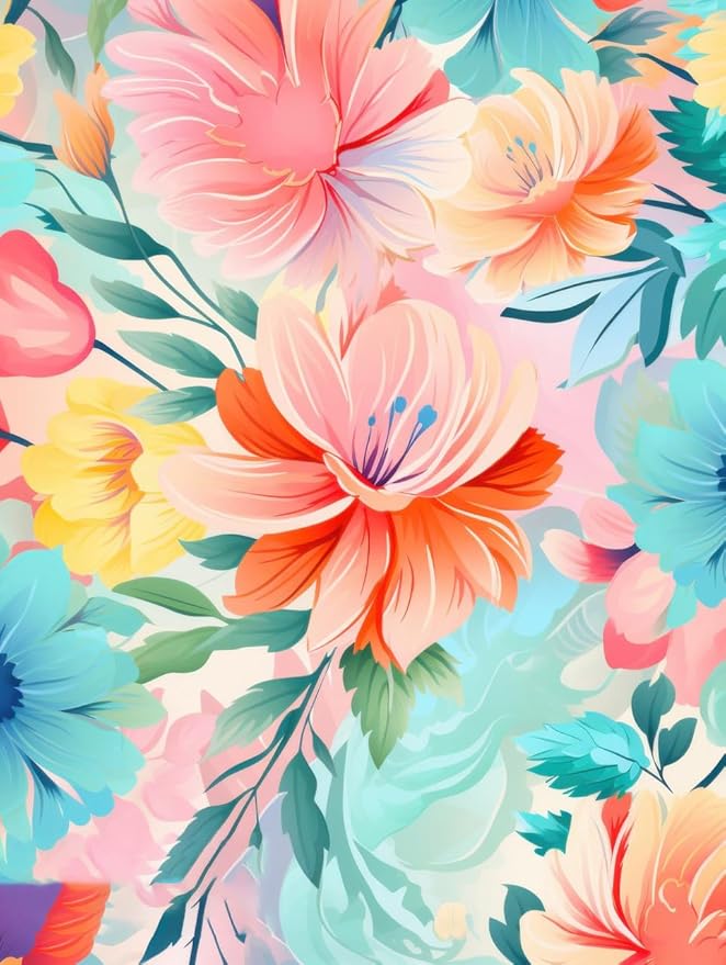Washable Outdoor Rug with Floral Texture 7x12 Waterproof Non Slip Vibrant Area Rugs for Patio Deck Garden Balcony Large Flower Print Camping Porch Backyard Outside Carpet Aqua Pink