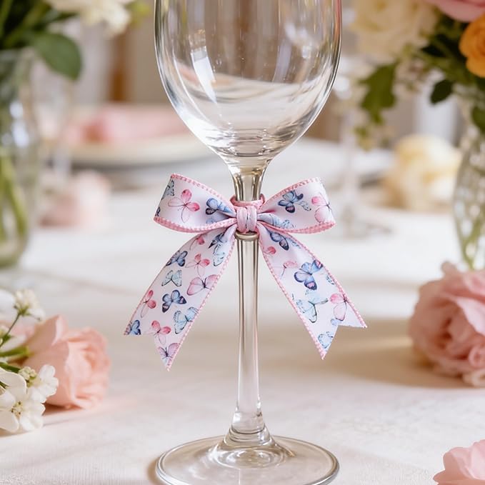 Meseey Spring Wired Edge Ribbon Pastel Butterfly Summer Decoration Ribbons for Wreaths, Crafts, Garlands, Gift Wrapping (Gradient Butterfly, 2.5 Inch)