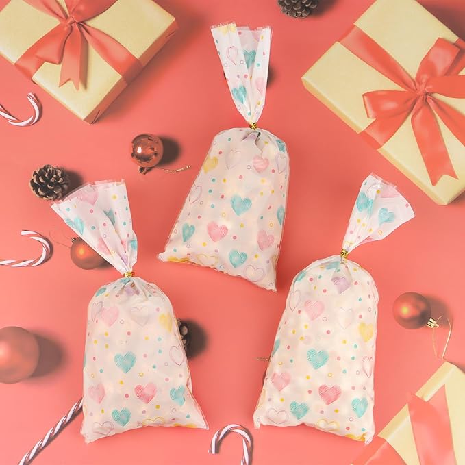 iNINGER Love Cellophane Bags,50 Pcs DIY Biscuit Cookie Decoration,Valentine's day Candy for Wedding,Festival activities and Baby Shower Birthday Decoration