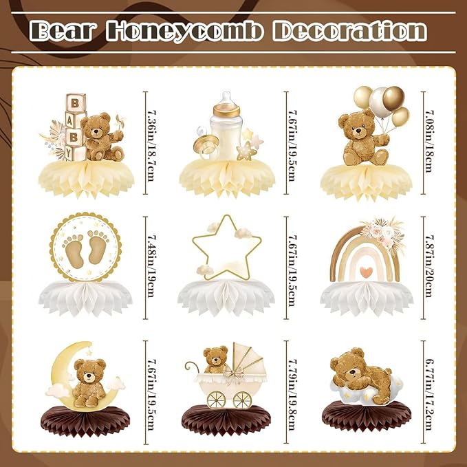 Baby Shower Decorations Set, Teddy Bear Brown White Gold Party Supplies with Balloons, Welcome Baby Banner, Paper Flowers, Gender Reveal We Can Bearly Wait Party Decoration for Boy Girl