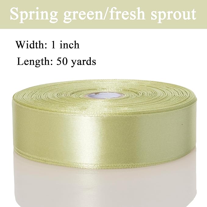 YASEO 1 Inch Spring Green/Fresh Sprout Solid Satin Ribbon, 50 Yards Craft Fabric Ribbon for Gift Wrapping Floral Bouquets Wedding Party Decoration