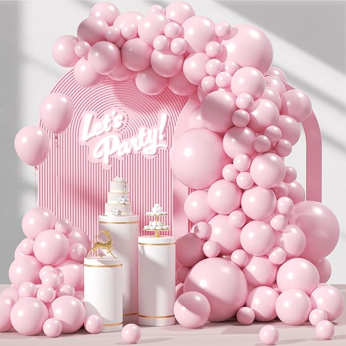 Awenztech 120pcs Light Pink Balloon Arch Kit, 18 12 10 5 inch Pastel Pink Latex Balloons Different Sizes Baby Pink Balloon Garland for Bridal Baby Shower Gender Reveal Birthday Party Decorations
