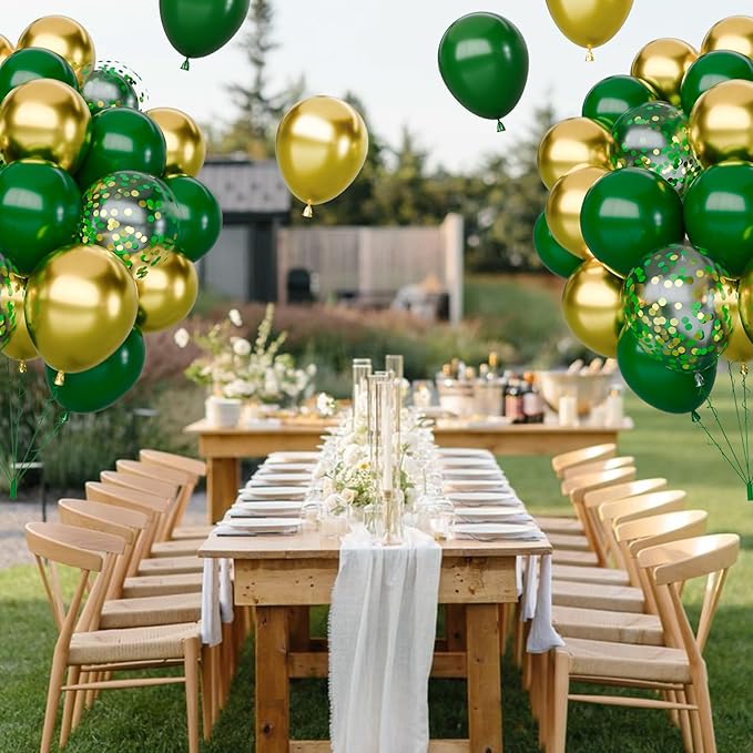 65Pcs Green Gold Balloons Set, Dark Green & Metallic Gold Balloons, Confetti Latex Balloons for Birthday, Graduation, St. Patrick's Day, Jungle Party Decorations