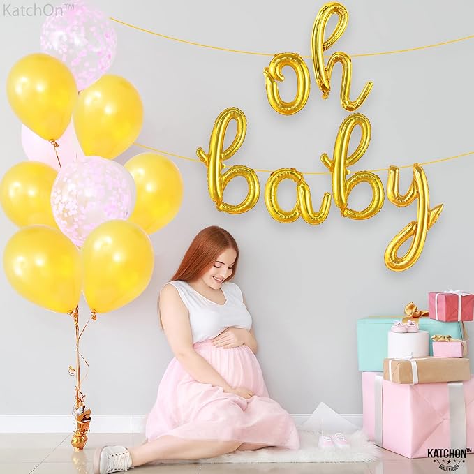 KatchOn Gold Oh Baby Balloon Sign - 16inch, Perfect for Baby Showers & Gender Reveals