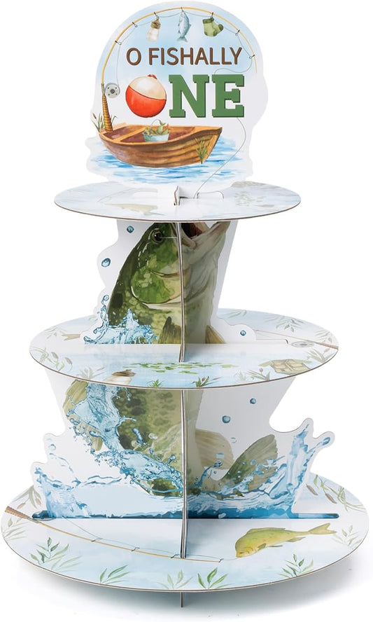 Go Fishing Cupcake Stand Decorations - 3 Tier Ofishally One Birthday Decorations Gone Fishing 1st Cupcake Stand Dessert Tower Holder for Kids Baby Shower Little Fisherman Birthday Party Favor