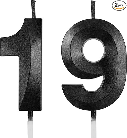 Number 19 Birthday Candles, 1.96 Inch Happy Birthday Cake Candles Cupcakes Topper Decoration for Birthday Party Wedding Anniversary Celebration Supplies (Black)