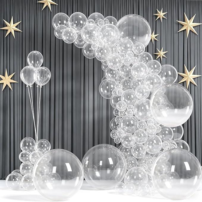 140pcs Clear Balloon Garland Arch Kit, 18/12/10/5 Inch Premium Transparent Balloons for Graduation 2026, Wedding, Baby Shower, Anniversary, Birthday Party Decorations