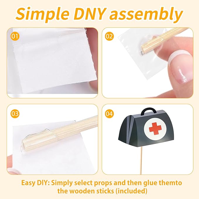 40 Pcs Professional Medical Photo Booth Props Kit for Adult Events, Dental Office Celebrations, Doctor & Nurse Graduation, Hospital-Themed Photoshoot Accessories with Wooden Sticks