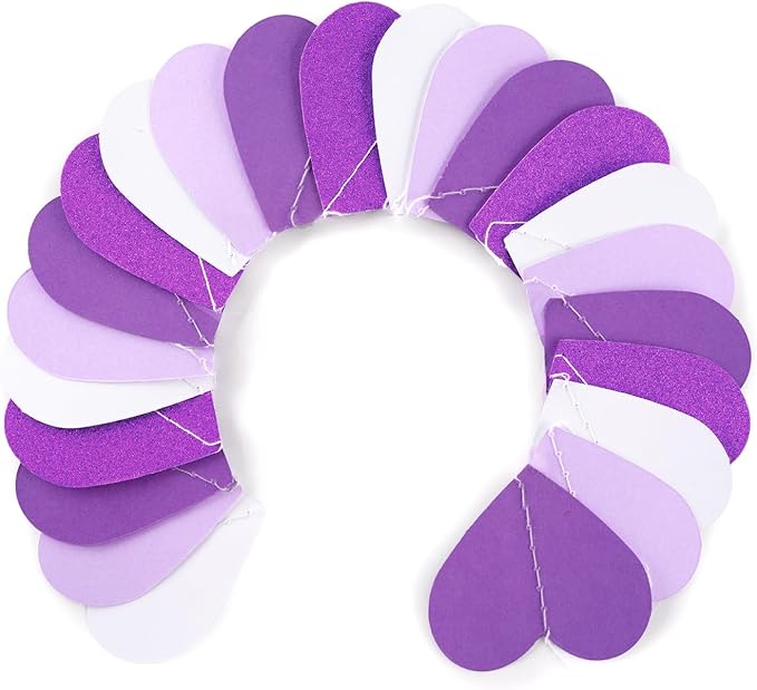 GCQQ Purple Heart Garland - 52Ft/16M Purple and White Lavender Party Decorations 4 Packs Glitter Hanging Heart Streamers for Birthday Wedding Baby Bridal Shower Bachelorette Party Backdrop Décor