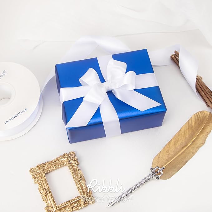 Ribbli Double Faced White Satin Ribbon,1” x Continuous 25 Yards,Use for Bows Bouquet,Gift Wrapping,Floral Arrangement