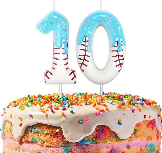 Conelist Ice Cream Drip Baseball Birthday Candle Number 10, Baseball Ice Cream Drip Birthday Cake Topper Candle 10th for Cake Sport Teams Theme Anniversary Celebration Party Decoration Favor Supply