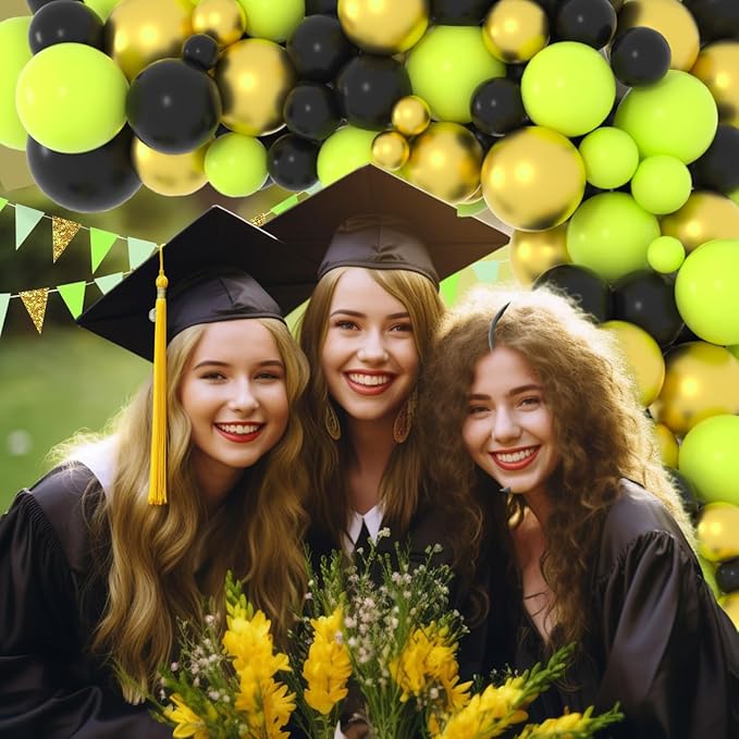 Lime Green Black Balloon Arch Kit - Lime Green Black Balloon Metallic Gold Balloons for Camo Military Hero Video Game Miner Birthday Graduation Wedding Party Decorations