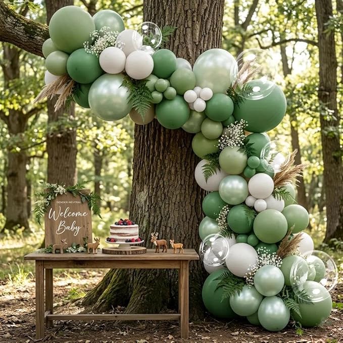 Green White Balloons Double Stuffed Dusty Green Bobo Pearl Balloon Arch Kit Latex Light Olive White Balloon Garland for Bridal Shower Birthday Baby Shower Wedding Anniversary Baptism Decor