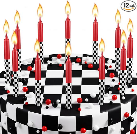Conelist 12 Pcs Racing Car Themed Birthday Candles Cartoon Red Black White Birthday Decorations Movie Cake Toppers for Racing Car Themed Party Supplies